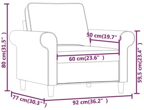 Canapea de o persoana, gri deschis, 60 cm, material textil Gri deschis, 92 x 77 x 80 cm