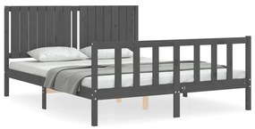 3192953 vidaXL Cadru de pat cu tăblie, gri, king size, lemn masiv