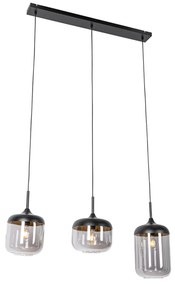 Lampa suspendata design neagra cu sticla aurie si fum 3 lumini - Kyan