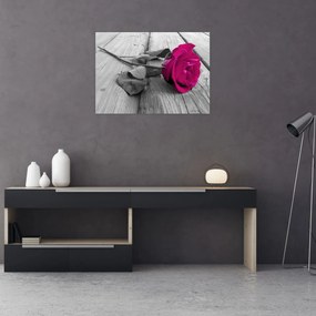 Tablou pe sticlă - Trandafir roz (70x50 cm)