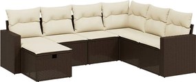 vidaXL Set canapele de grădină cu perne, 7 piese, maro, poliratan