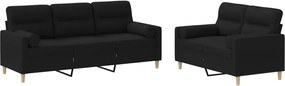 vidaXL Set de canapele cu perne, 2 piese, negru, material textil