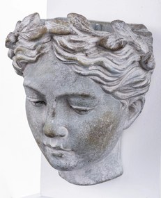 Ghiveci de piatra, pentru perete, forma cap femeie gri, 19x17x13 cm