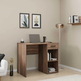 Birou Modern Adore Concept cu Sertar și 2 Rafturi, Alb - Maro - Stejar - Antracit, 90x52x75 cm