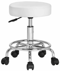 Taburet pe roți OXANA cu suport pentru picioare, Ø35cm, alb Casaria