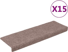 vidaXL Covorașe autoadezive pentru scări, 15 buc., 65x21x4 cm, margini dreptunghiulare, maro deschis