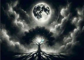 Tablou – Arbore alb-negru în lună plină (70x50 cm)