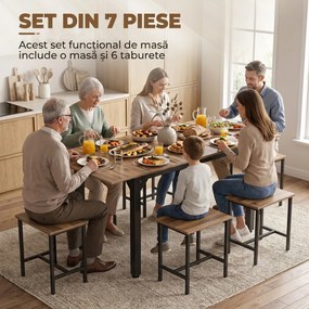 HOMCOM Set Masă Da Dining Extensibil 160 cm Cm, Negru Nuc | Aosom Romania