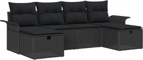 vidaXL Set de canapele pentru grădină cu pernă 6 pcs Negru poliratan