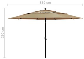 Umbrela de soare 3 niveluri, stalp aluminiu, gri taupe, 3,5 m Gri taupe, 3.5 m