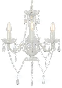 vidaXL Candelabru cu mărgele, alb, rotund, 3 becuri E14