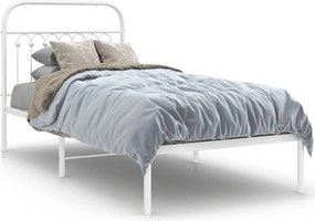 vidaXL Cadru de pat metalic cu tăblie, alb, 90x190 cm
