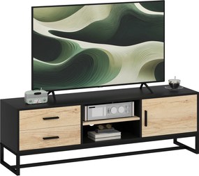 HOMCOM dulap TV cu ușă, 2 sertare, compartimente deschise, raft reglabil, Negru | Aosom Romania