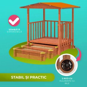 Groapa cu nisip cu verandă SUNNY, 130x130x143cm, maro/portocalie Jurhan