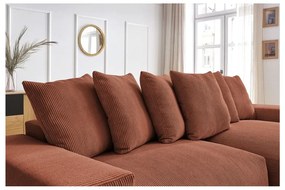 Colțar teracotă extensibil/cu spațiu de depozitare cu tapițerie din catifea reiată Voltaire – Bobochic Paris