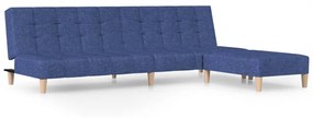 3080540 vidaXL Canapea extensibilă cu 2 locuri și taburet, albastru, textil