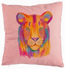 Perna Decorativa, Model Colorful Lion, 40x40 cm, Roz, Husa Detasabila, Burduf