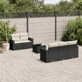 3218686 vidaXL Set mobilier de grădină cu perne, 6 piese, negru, poliratan