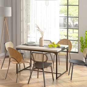 HOMCOM Masă de dining pentru 6 persoane, stil industrial în metal negru și lemn, dim. 120L x 89l x 75,5H cm | Aosom Romania