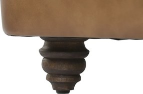 Canapea Chesterfield cu 3 locuri din piele, maro, spătar și brațe capitonate cu ținte, picioare cu rotile, finisaj patinat, 80 x 190 x 77 cm,