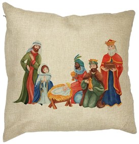 Perna Decorativa cu tematica de Craciun, Isus - Darul lui Dumnezeu, 40x40 cm, Husa Detasabila, Burduf
