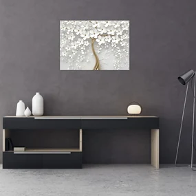 Tablou cu copac alb cu flori (70x50 cm), în 40 de alte dimensiuni noi