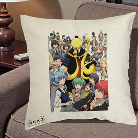 Perna Personalizata Assassination Classroom Grup Complet Anime, 40x40 cm, Ecru, Husa Detasabila, Perna Inclusa, BEKZ®