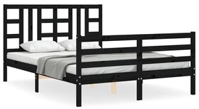 3193935 vidaXL Cadru de pat cu tăblie, negru, 160x200 cm, lemn masiv