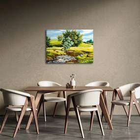 Tablou - Râu între câmpii, pictură în ulei (70x50 cm)