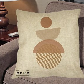 Perna Decorativa Geometric Boho Forme Terracotta, 40x40 cm, Crem, Husa Detasabila, Perna Inclusa, BEKZ®