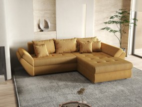 Colțar extensibil dumonde cu ladă de depozitare si sezut confortabil din spuma high-density, Loana Zoom Mustar II 270x185 cm