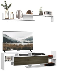 HOMCOM Mobilier TV cu Raft de Perete, Rafturi Deschise și Dulăpior din Lemn, Mobilier TV Modern, 153,6x25x42 cm, Alb | Aosom Romania