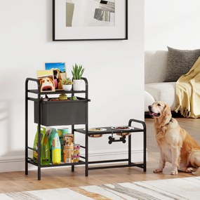 PawHut Bol ridicat pentru câini, reglabil pe înălțime, cu spațiu de depozitare, 2 x boluri din oțel inoxidabil 800 ml, 89,5x27x74 cm, Negru | Aosom Romania