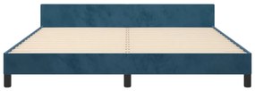Cadru de pat cu tablie, albastru inchis, 160x200 cm, catifea Albastru inchis, 160 x 200 cm, Culoare unica si cuie de tapiterie