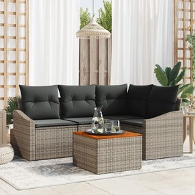 vidaXL Set de canapea în 5 piese cu perne gri, din rattan poliester și acacia.