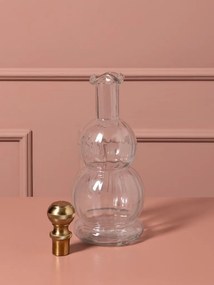Set 2 sticle decorative din sticlă canelată cu capac sferic din alamă antichizată, 33 × 10 cm, „Flacon"