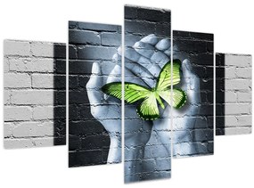 Tablou - Fluture verde în perete (150x105 cm)