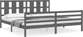 vidaXL Cadru pat cu tăblie 200x200 cm, gri, lemn masiv