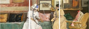 Tablou - William Merritt Chase, A Friendly Call, reproducere (cu ceas) (90x30 cm)