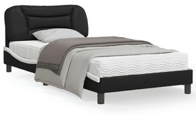 3213918 vidaXL Cadru de pat cu LED, negru și alb, 100x200 cm, piele ecologică
