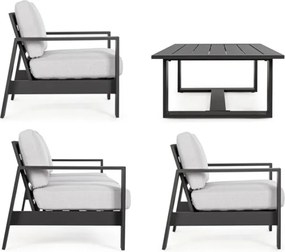 Set mobilier de gradina, 4 piese, metal, gri / negru, Baltic Bizzotto
