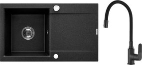 Set chiuveta bucatarie Invena Tesalia si baterie Joga finisaj negru - crom 76x44 cm