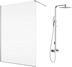 Pachet paravan dus Walk-In SanSwiss Easy crom 100x200 cm si coloana de dus Omnires Parma crom