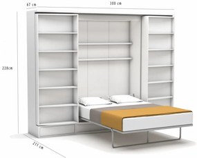 Pat rabatabil dublucu biblioteca si dulapuri - SLIDING SUIT (SUIT BED) 140X200 - Alb Mat