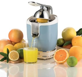 Presa electrica pentru citrice Ariete VINTAGE JUICER 0413/05, 85W, Corp metalic, Functionare silentioasa, 2 atasamente, Albastru