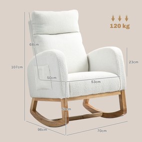 HOMCOM Fotoliu cu Leagăn, Fotoliu de Relaxare, capitonaj gros, husă moale, cadru de lemn, până la 120 kg capacitate de încărcare, crem | Aosom Romania