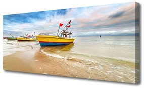 Tablou pe panza canvas Ambarcațiuni Sea Beach Peisaj Brun Verde Roșu Albastru