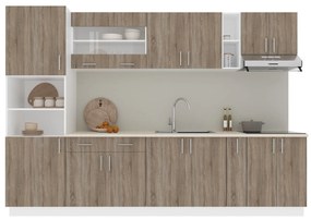 Set Bucatarie Karo V26, Stejar Sonoma Inchis/Alb, Blat Thermo 28 mm, L 300 cm