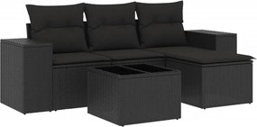 vidaXL Set mobilier de grădină cu perne, 5 piese, negru, poliratan