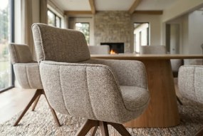 Set de 2 scaune pivotante, Lemn de nuc, Material texturat bej-taupe, UNIQUE